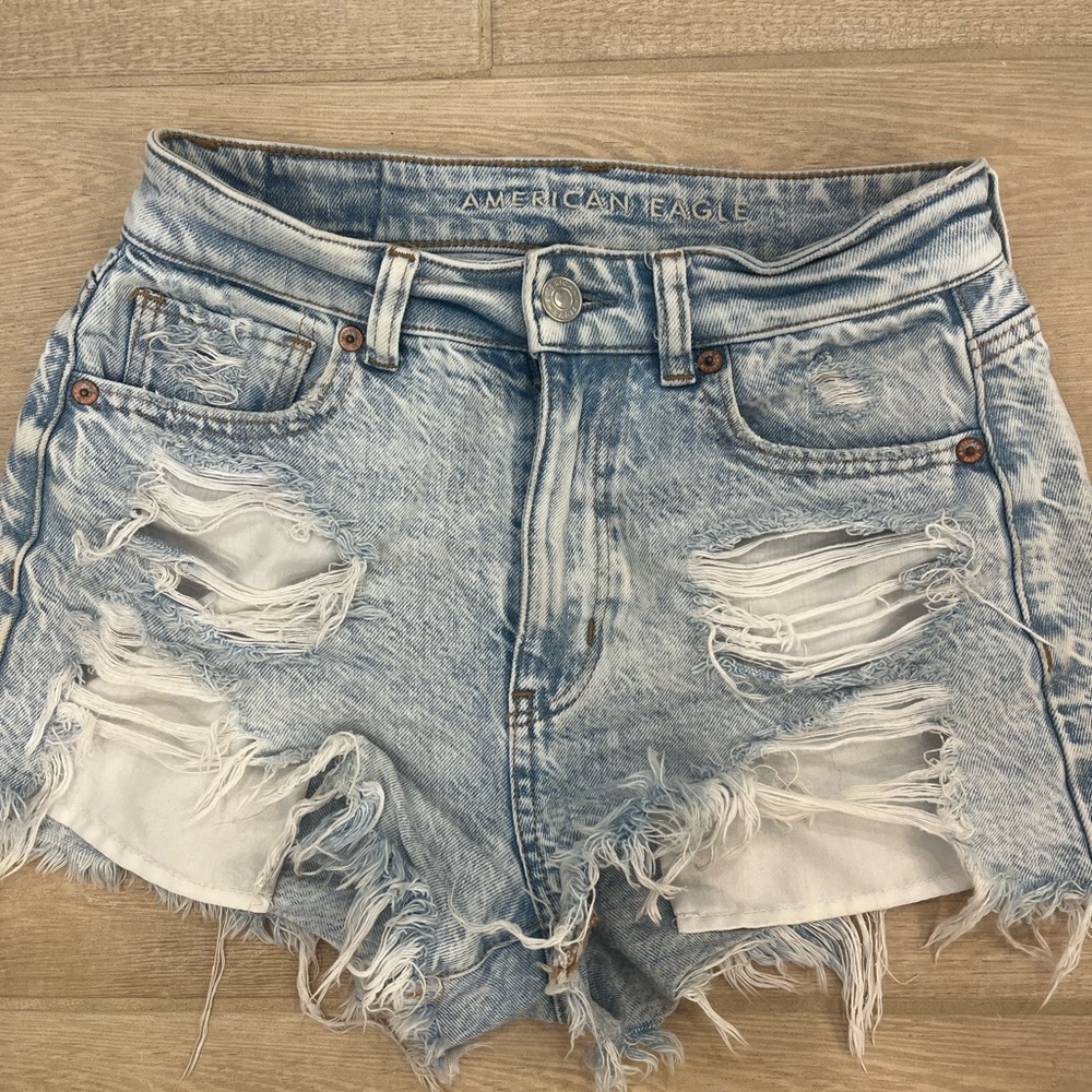 American Eagle Outfitters Light Blue Distressed Denim Jean Shorts